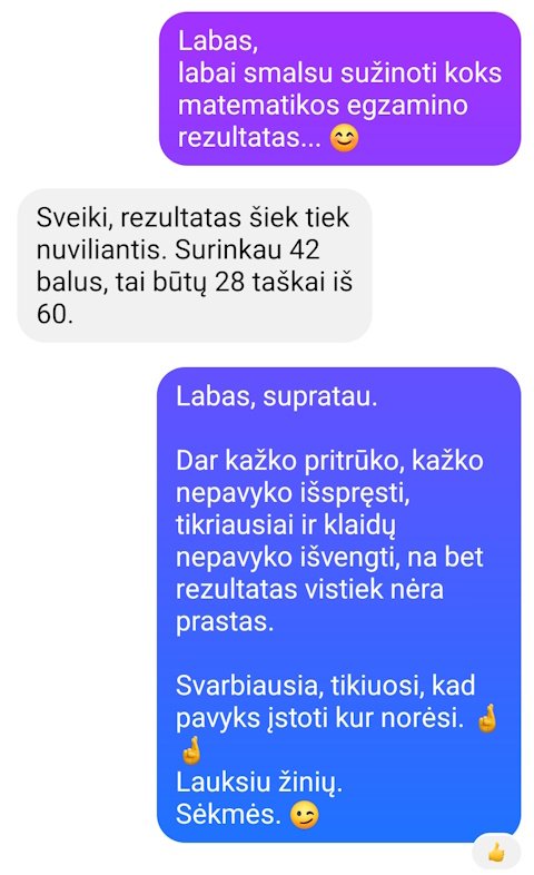 Ugniaus pranešimas apie VBE rezultatą